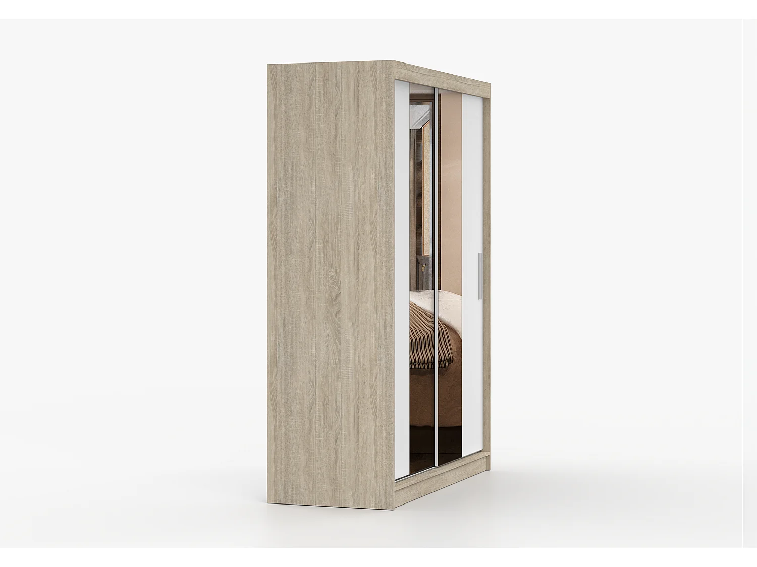 Armoire Aenora 150 cm avec miroir - Chêne - Blanc