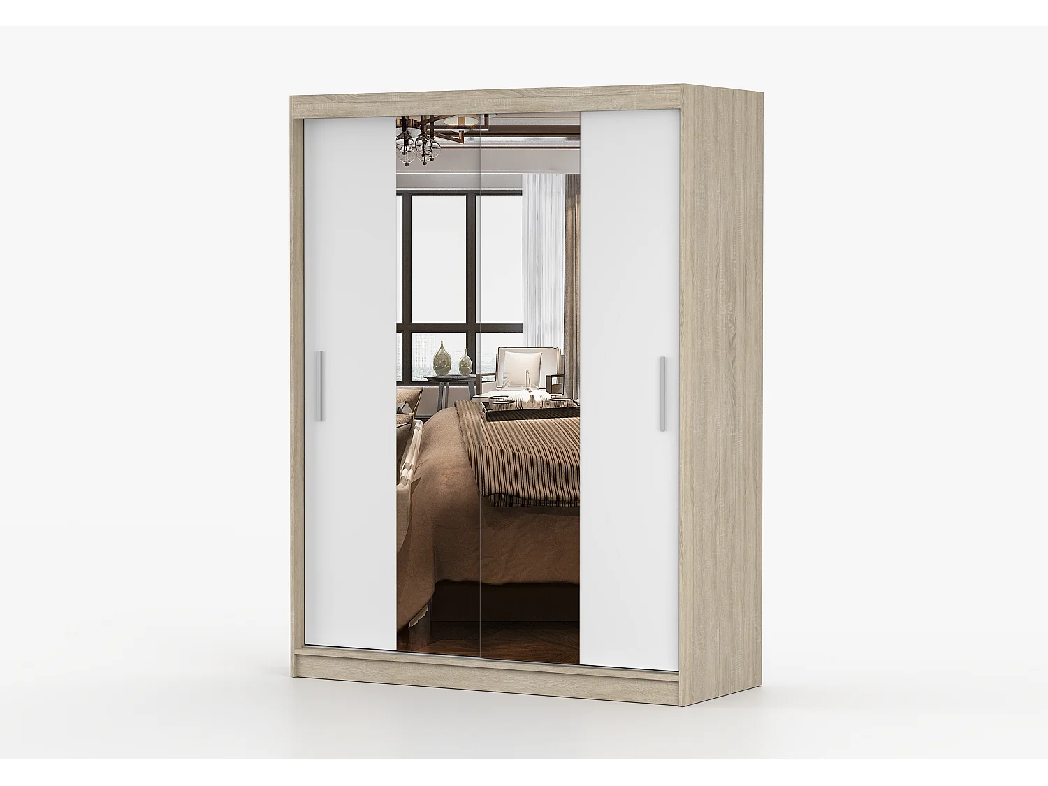 Armoire Aenora 150 cm avec miroir - Chêne - Blanc