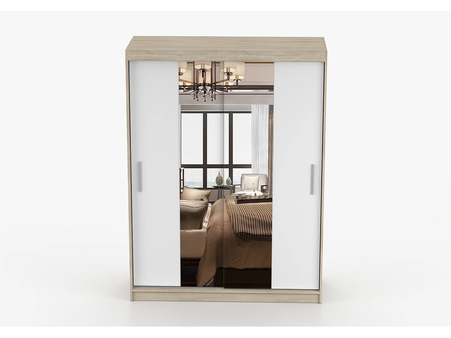 Armoire Aenora 150 cm avec miroir - Chêne - Blanc