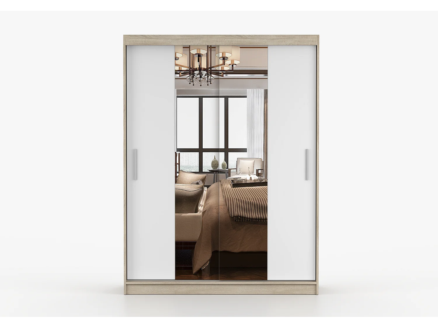 Armoire Aenora 150 cm avec miroir - Chêne - Blanc