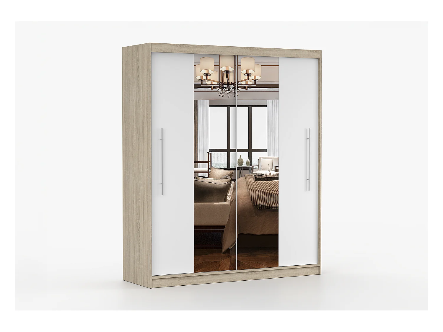 Armoire Eireen I 203 cm avec miroir - Chêne - Blanc