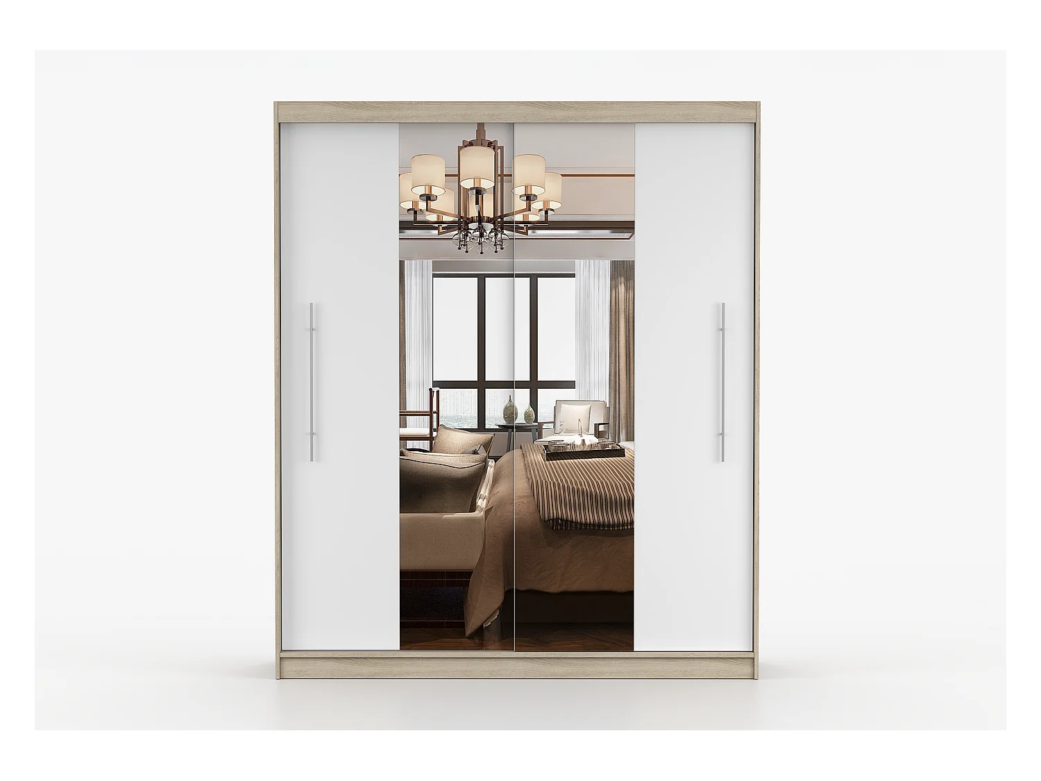 Armoire Eireen I 203 cm avec miroir - Chêne - Blanc