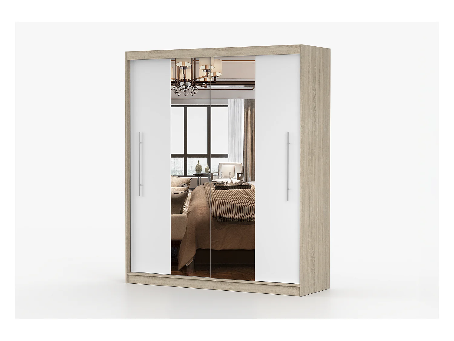 Armoire Eireen I 203 cm avec miroir - Chêne - Blanc