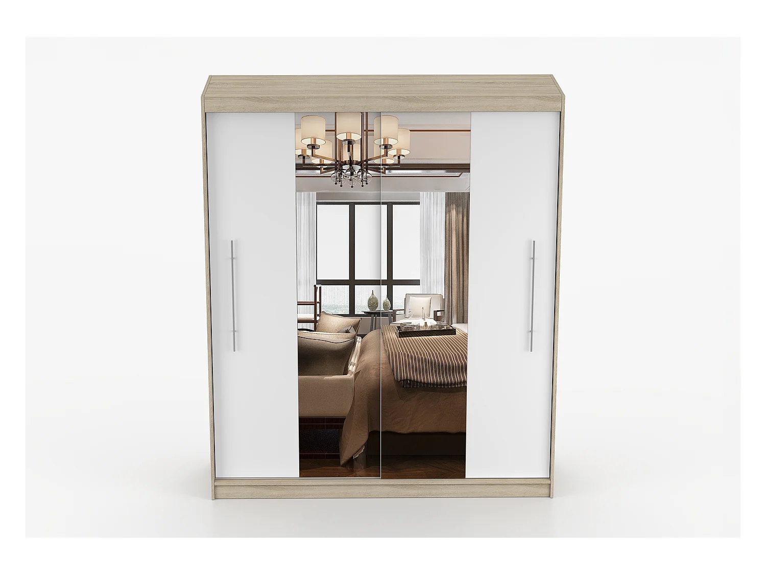 Armoire Eireen I 203 cm avec miroir - Chêne - Blanc