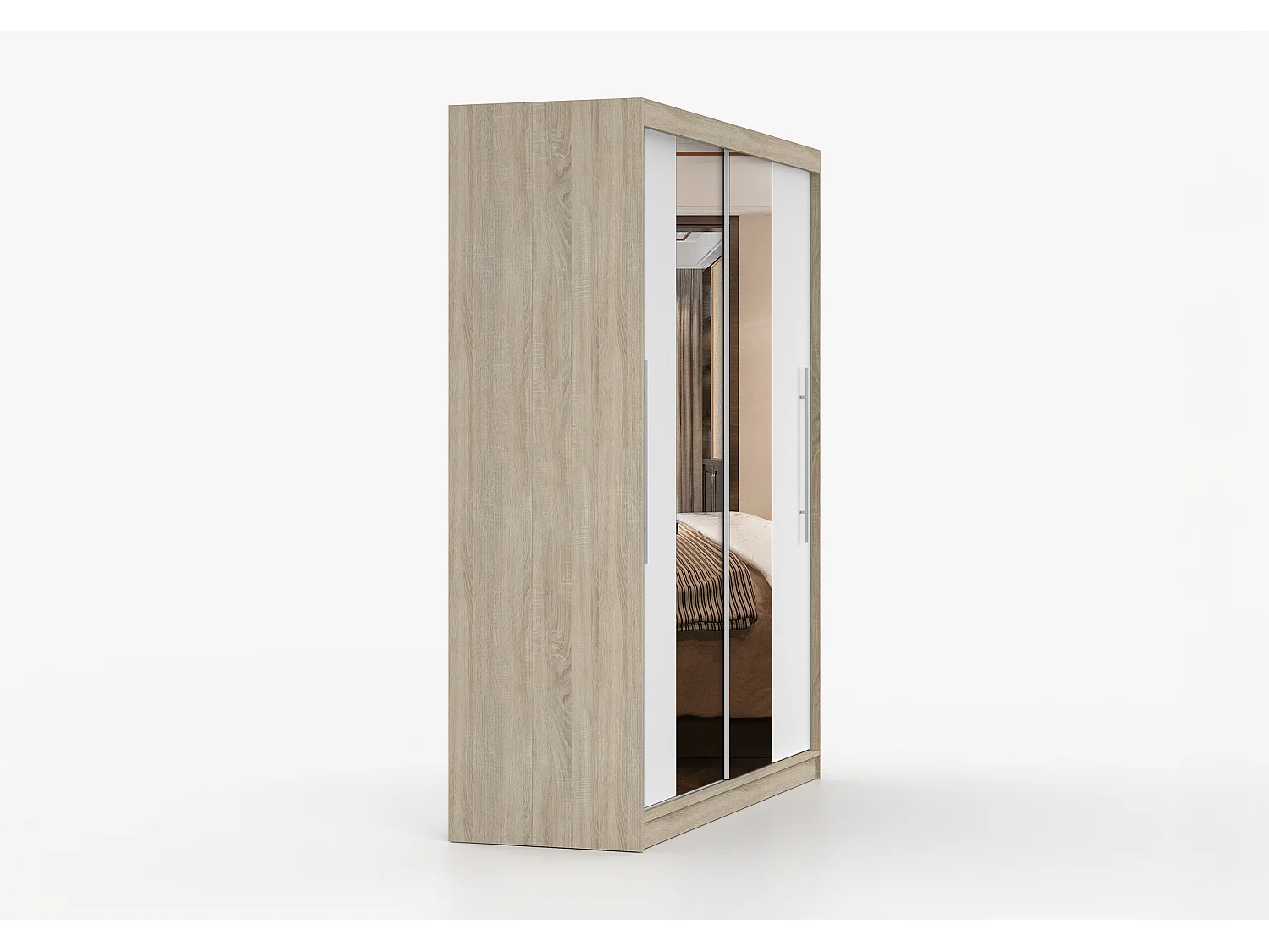 Armoire Eireen I 203 cm avec miroir - Chêne - Blanc