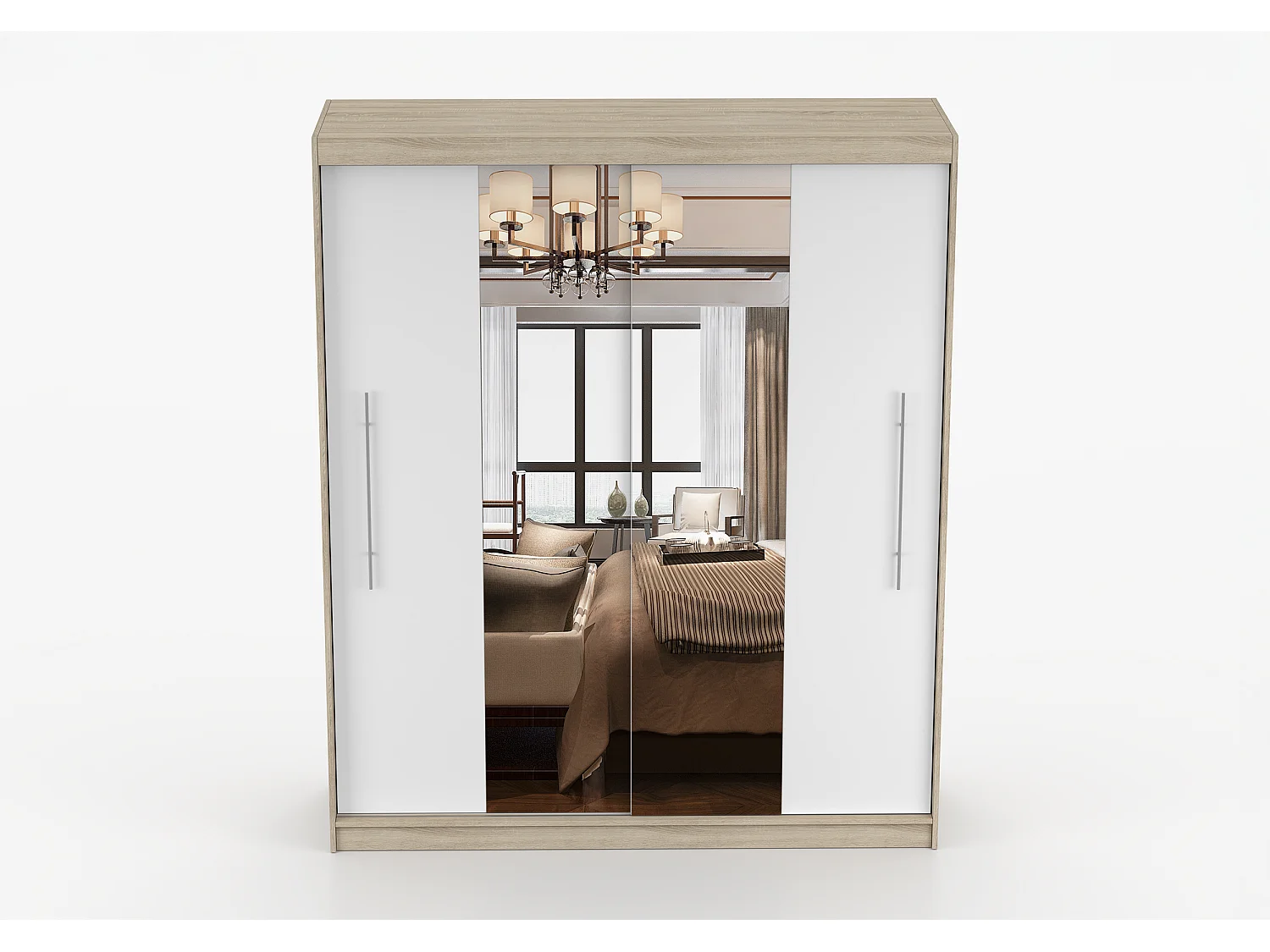 Armoire Eireen I 203 cm avec miroir - Chêne - Blanc