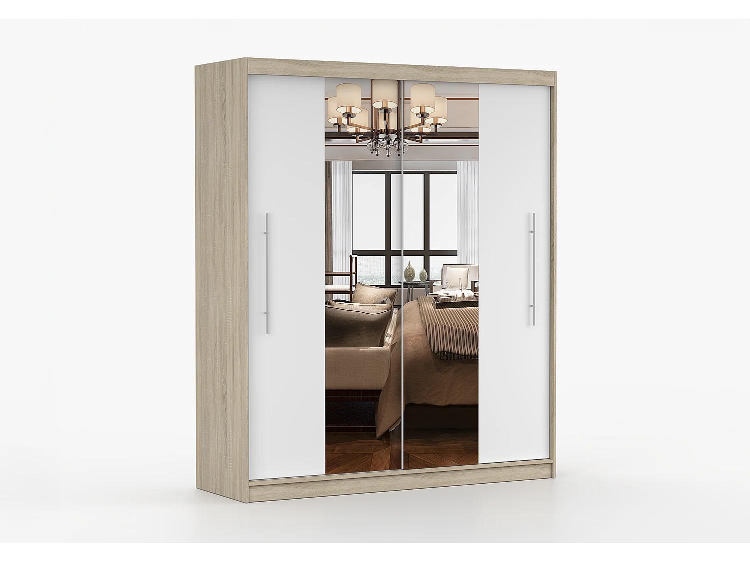 Armoire Eireen I 203 cm avec miroir - Chêne - Blanc