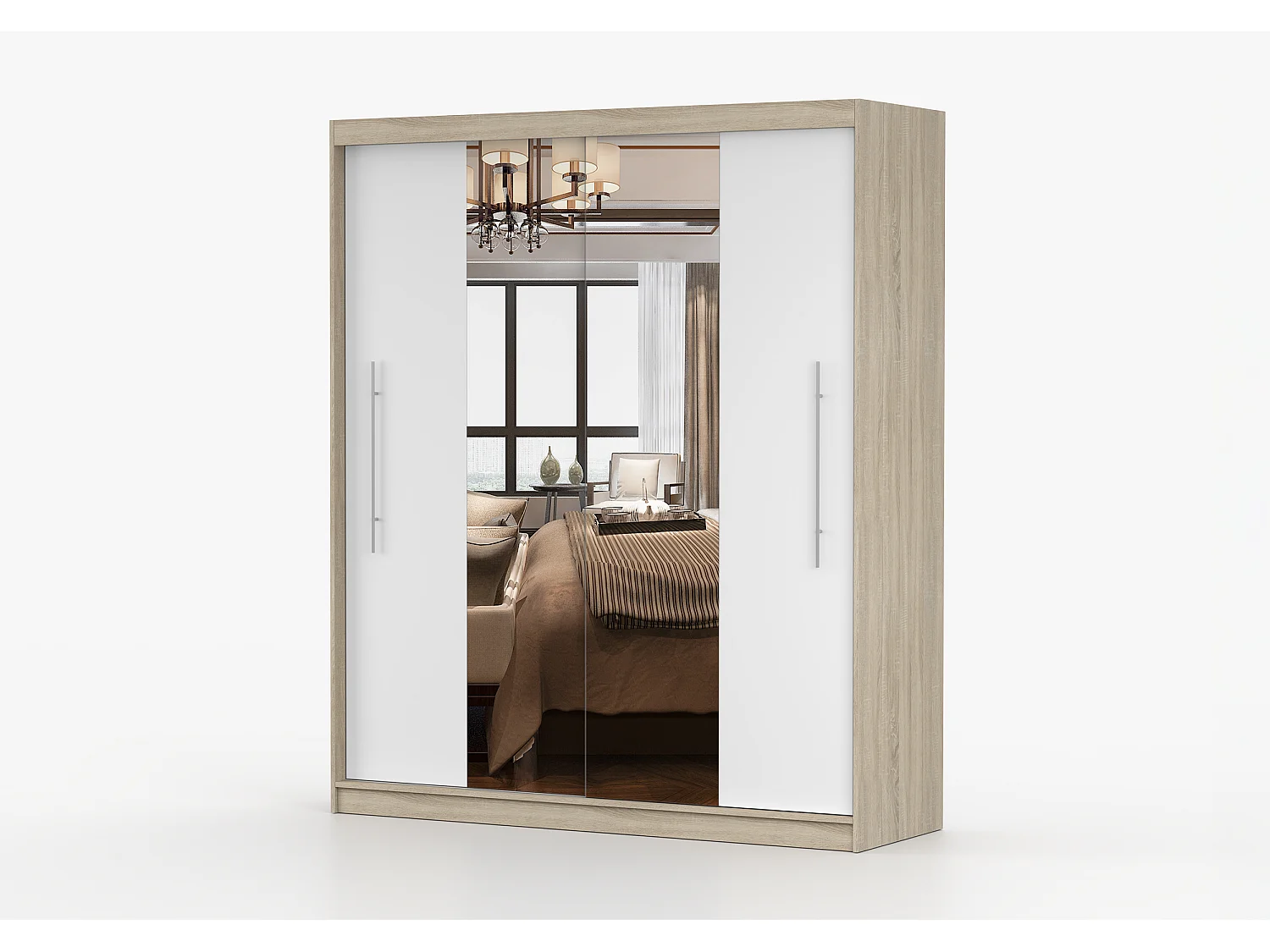 Armoire Eireen I 203 cm avec miroir - Chêne - Blanc