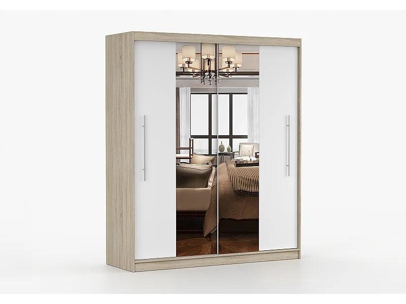 Armoire Eireen I 203 cm avec miroir - Chêne - Blanc