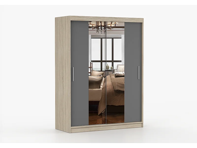 Armoire Aenora 150 cm avec miroir - Chêne - Gris