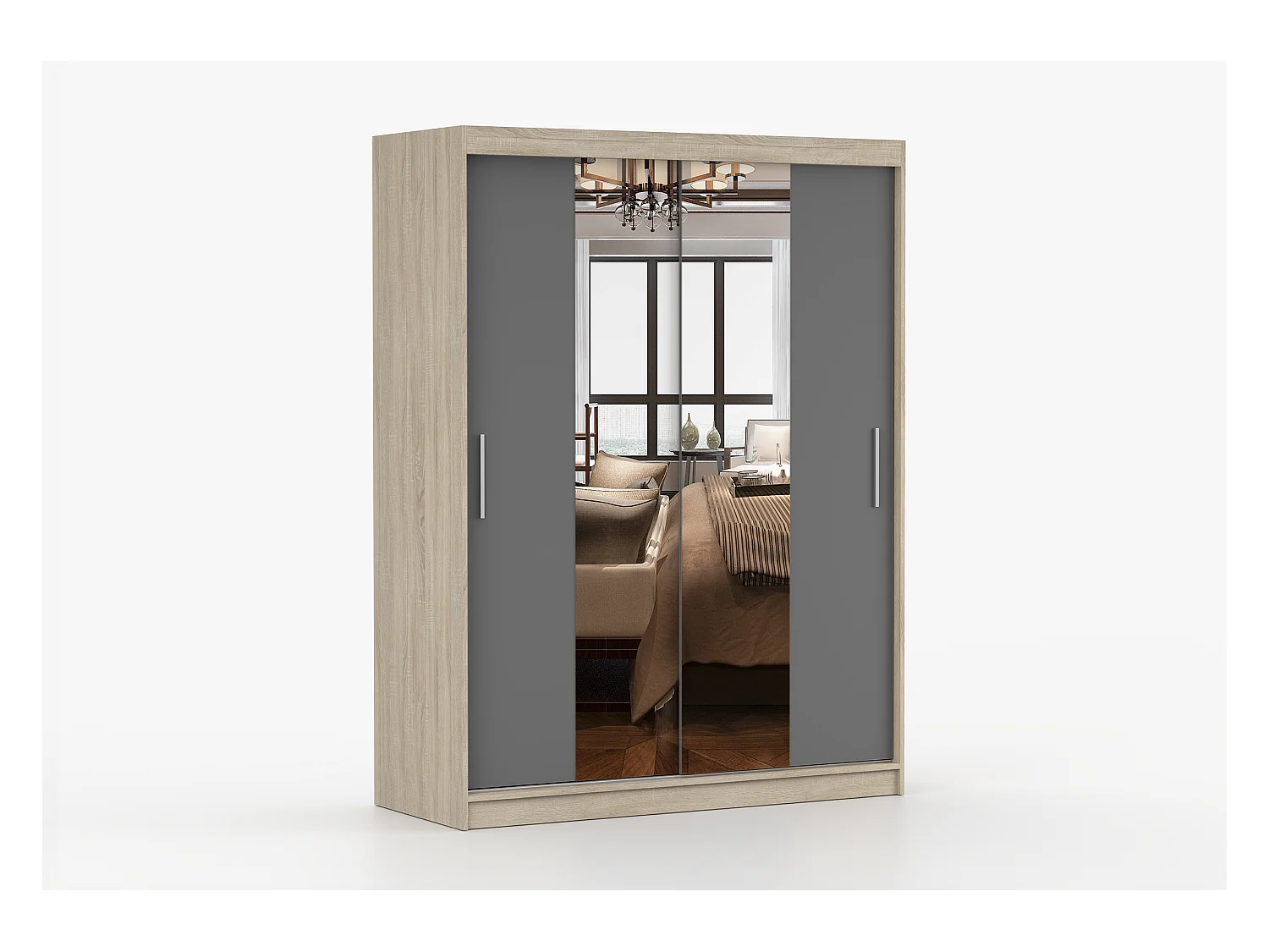 Armoire Aenora 150 cm avec miroir - Chêne - Gris
