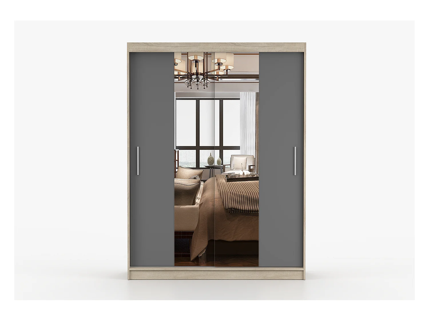 Armoire Aenora 150 cm avec miroir - Chêne - Gris
