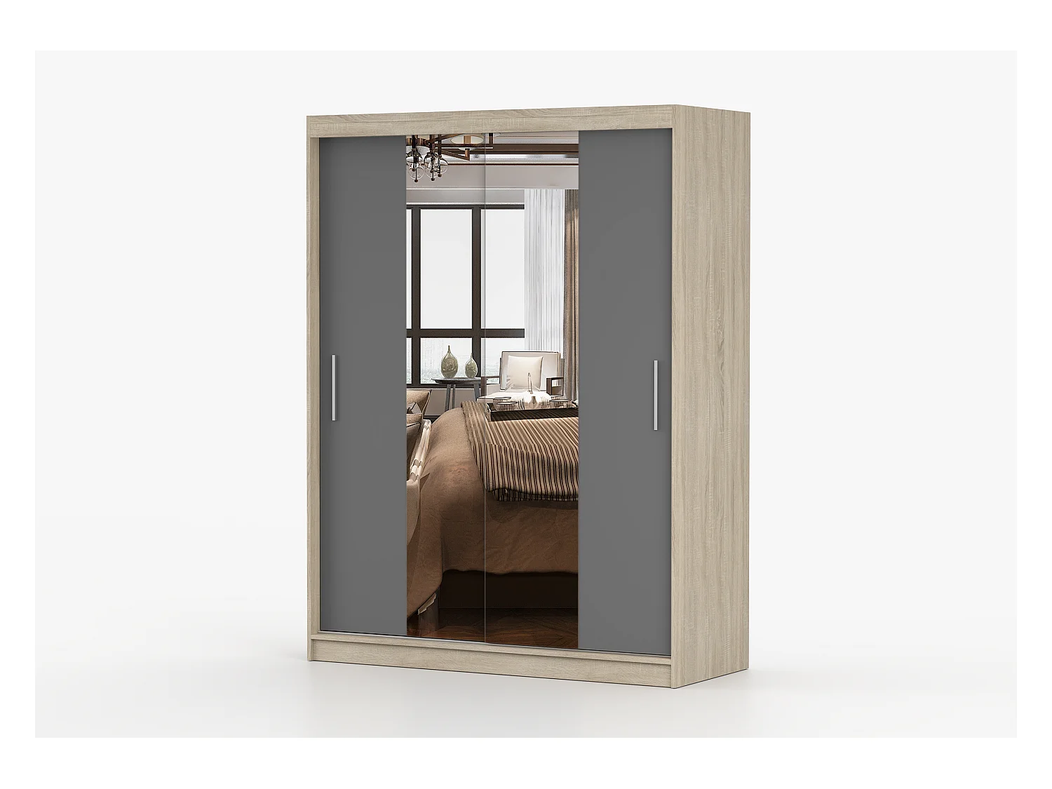 Armoire Aenora 150 cm avec miroir - Chêne - Gris