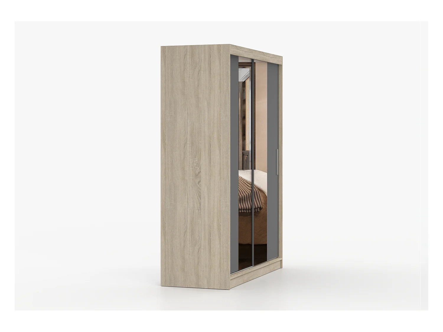 Armoire Aenora 150 cm avec miroir - Chêne - Gris