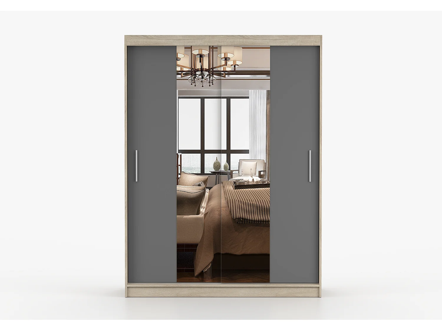 Armoire Aenora 150 cm avec miroir - Chêne - Gris