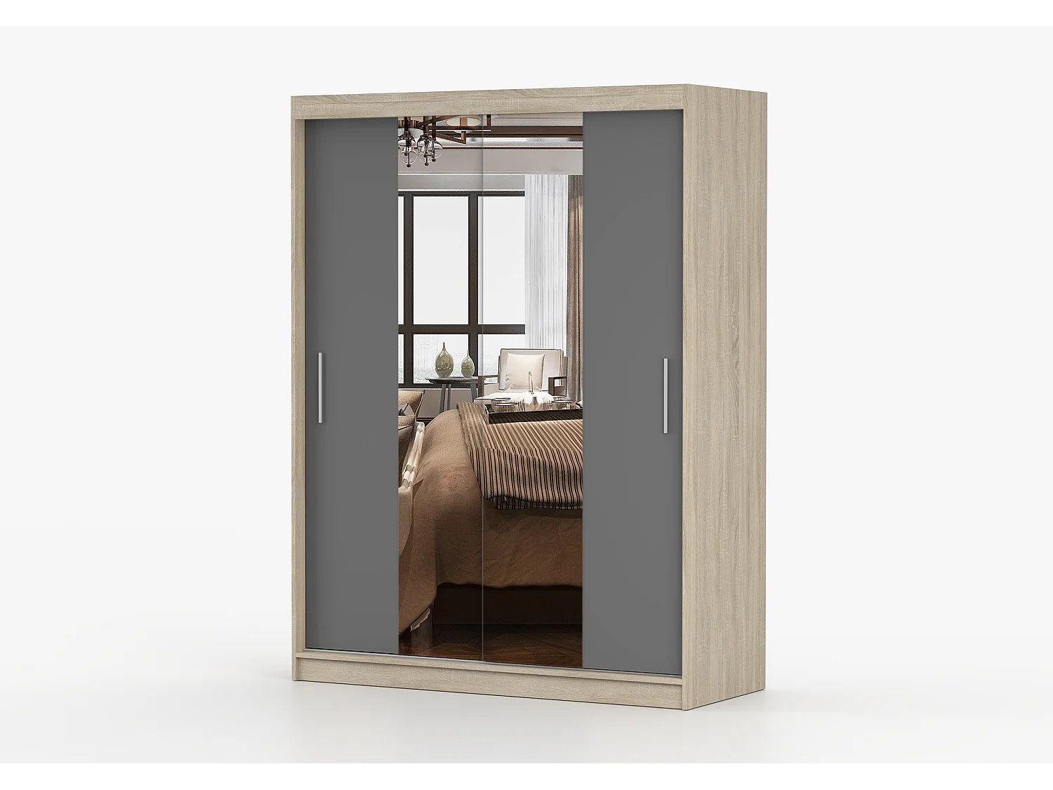 Armoire Aenora 150 cm avec miroir - Chêne - Gris
