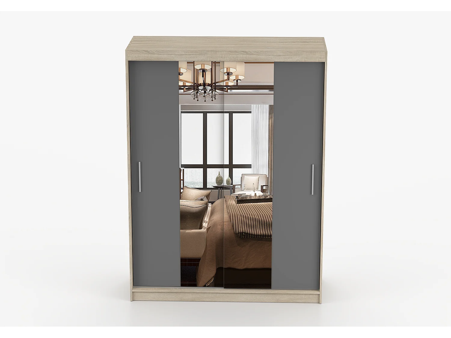 Armoire Aenora 150 cm avec miroir - Chêne - Gris