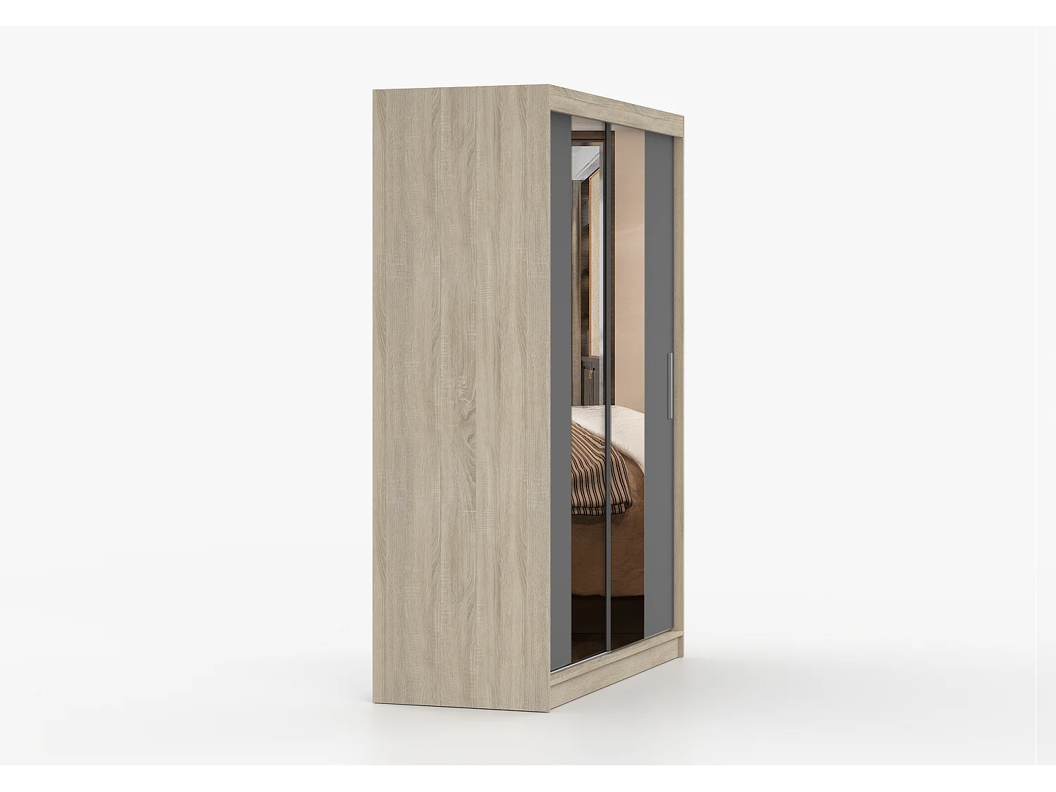 Armoire Aenora 150 cm avec miroir - Chêne - Gris
