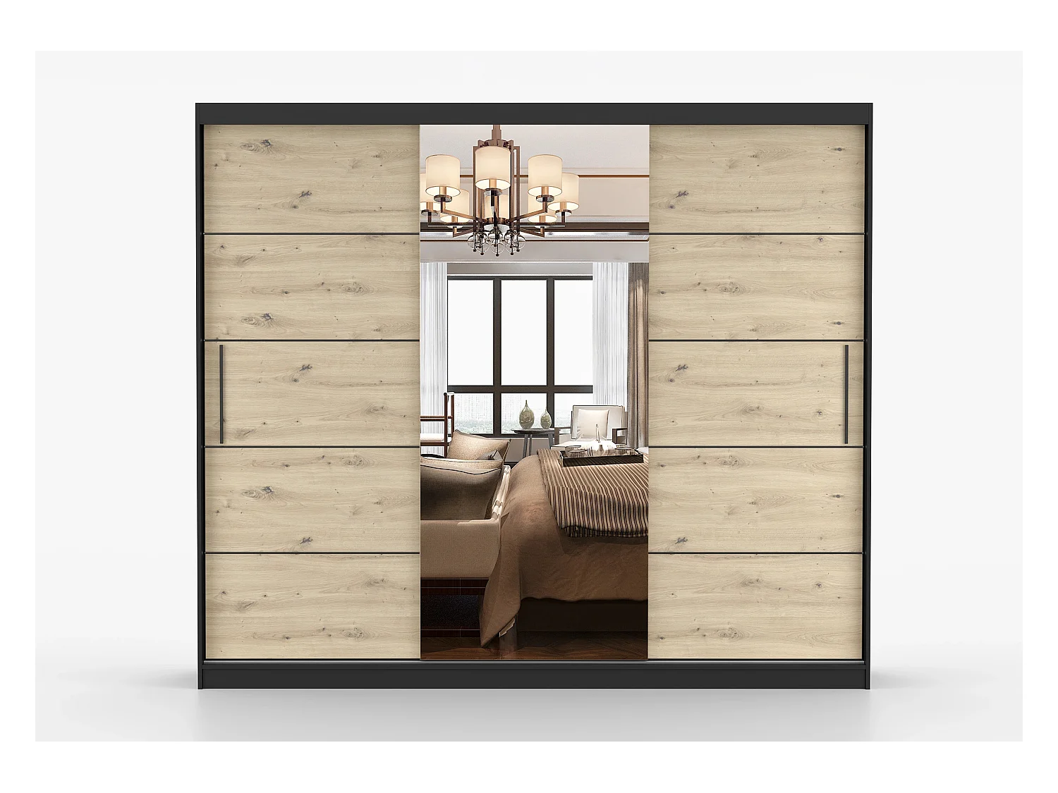 Armoire Elior 250 cm avec miroir - Noir - Effet bois