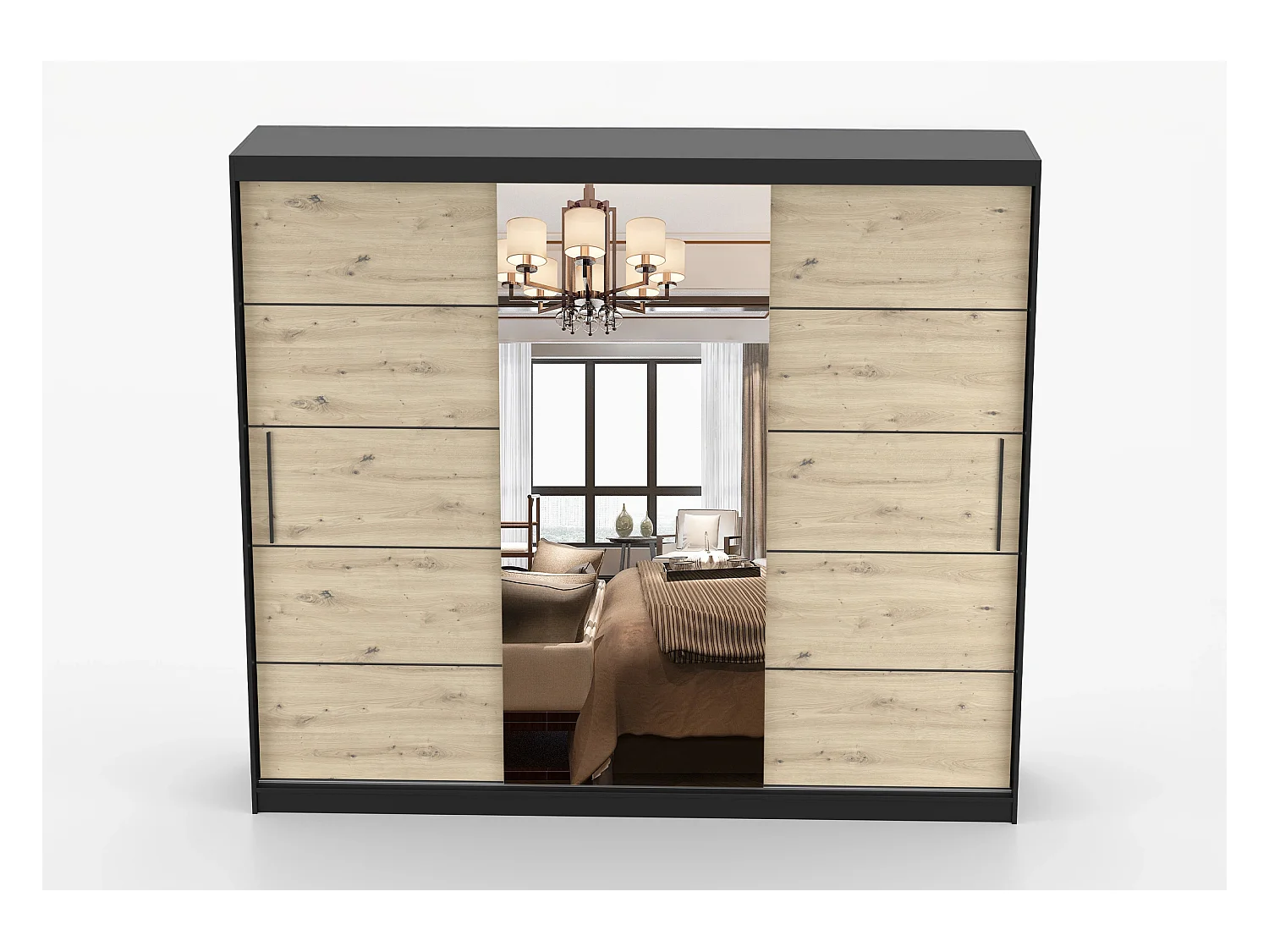 Armoire Elior 250 cm avec miroir - Noir - Effet bois