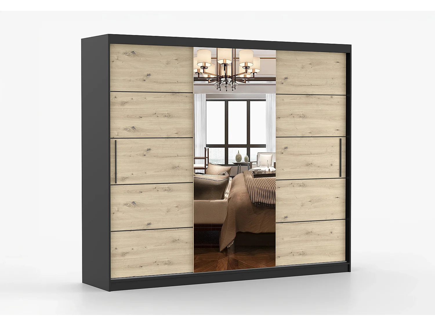 Armoire Elior 250 cm avec miroir - Noir - Effet bois