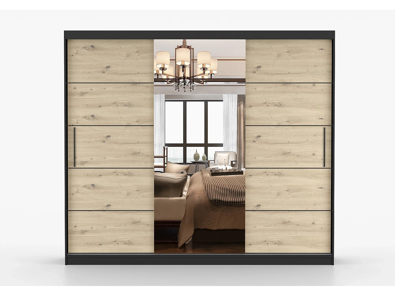 Armoire Elior 250 cm avec miroir - Noir - Effet bois