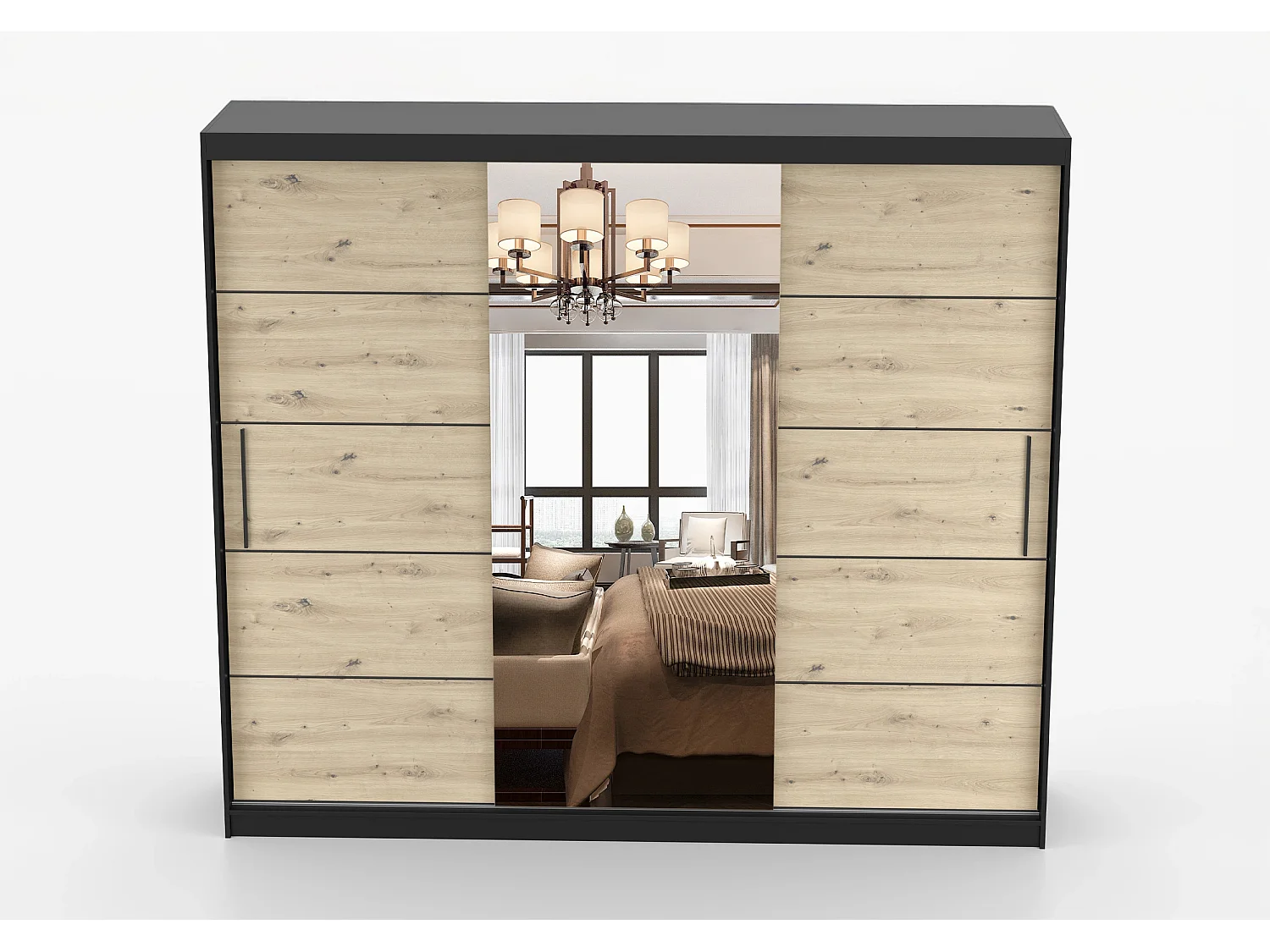 Armoire Elior 250 cm avec miroir - Noir - Effet bois