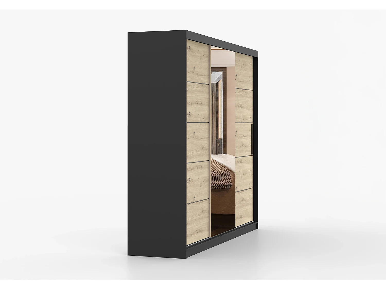 Armoire Elior 250 cm avec miroir - Noir - Effet bois