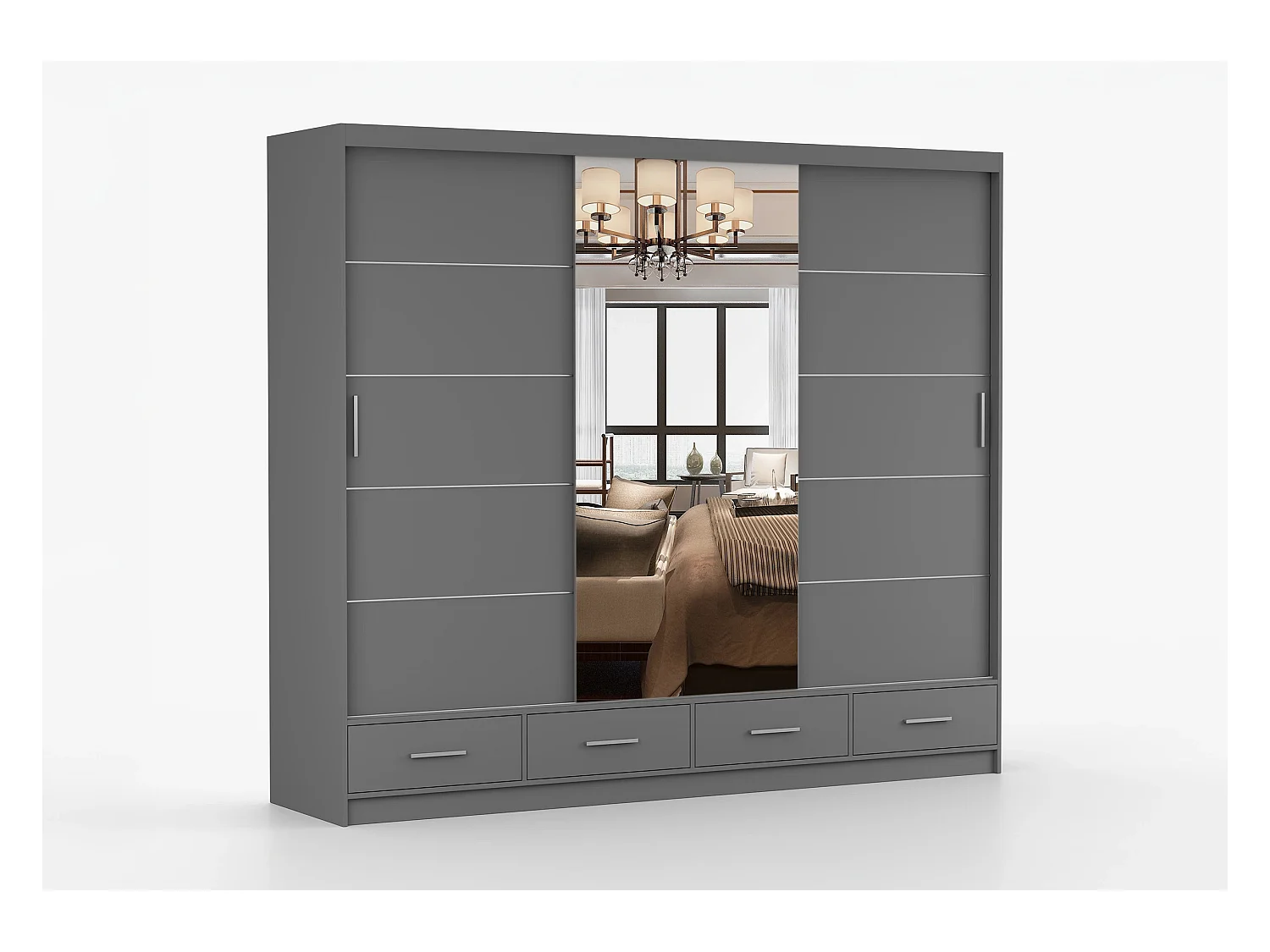 Armoire Silas 250 cm avec miroir - Gris