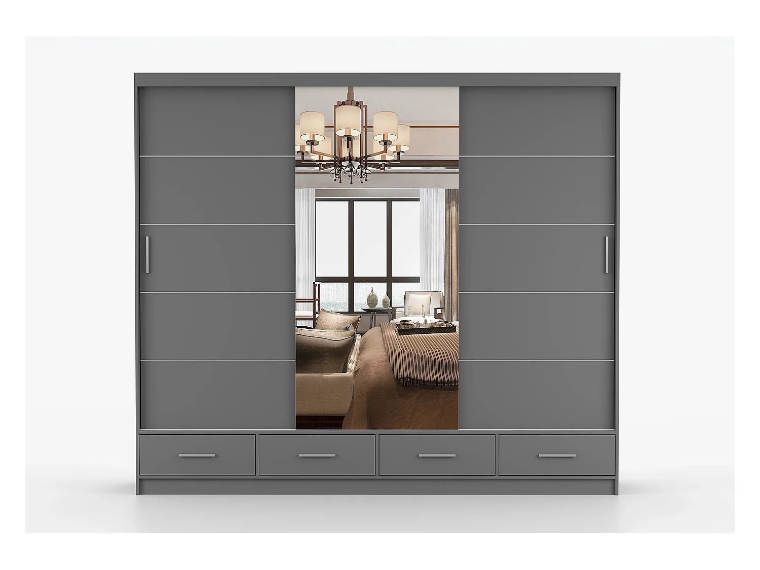 Armoire Silas 250 cm avec miroir - Gris