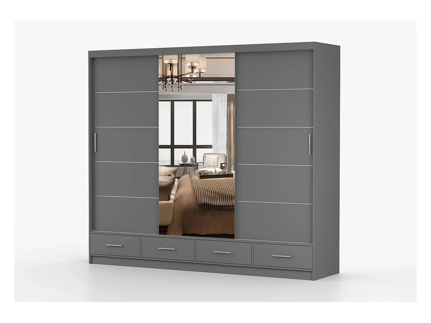 Armoire Silas 250 cm avec miroir - Gris