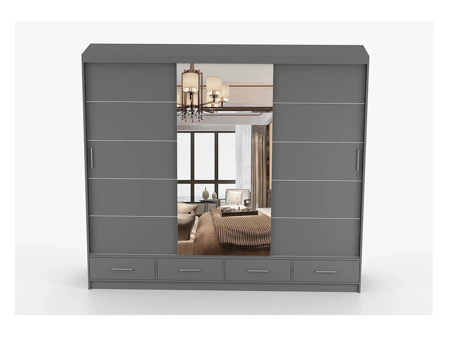 Armoire Silas 250 cm avec miroir - Gris