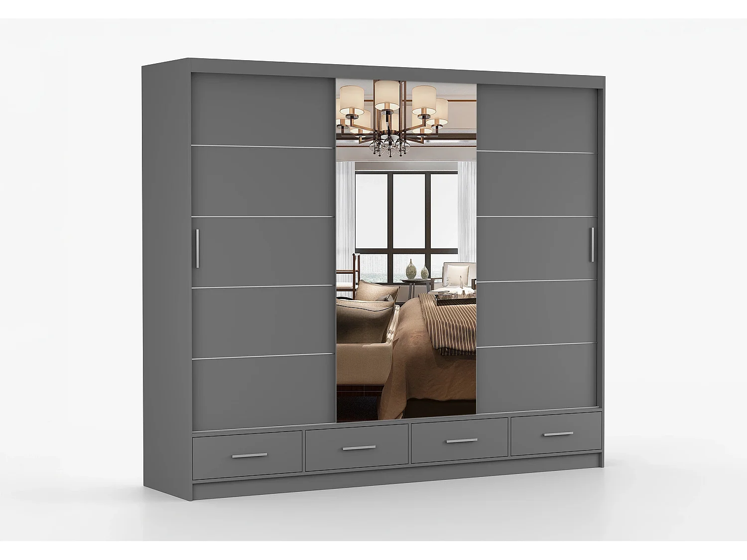 Armoire Silas 250 cm avec miroir - Gris