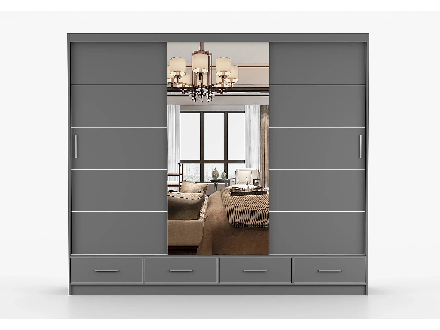 Armoire Silas 250 cm avec miroir - Gris