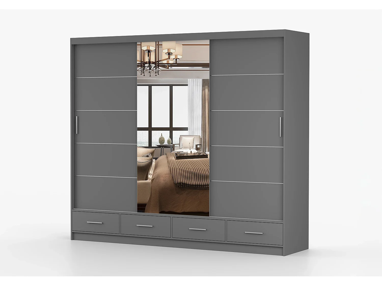 Armoire Silas 250 cm avec miroir - Gris