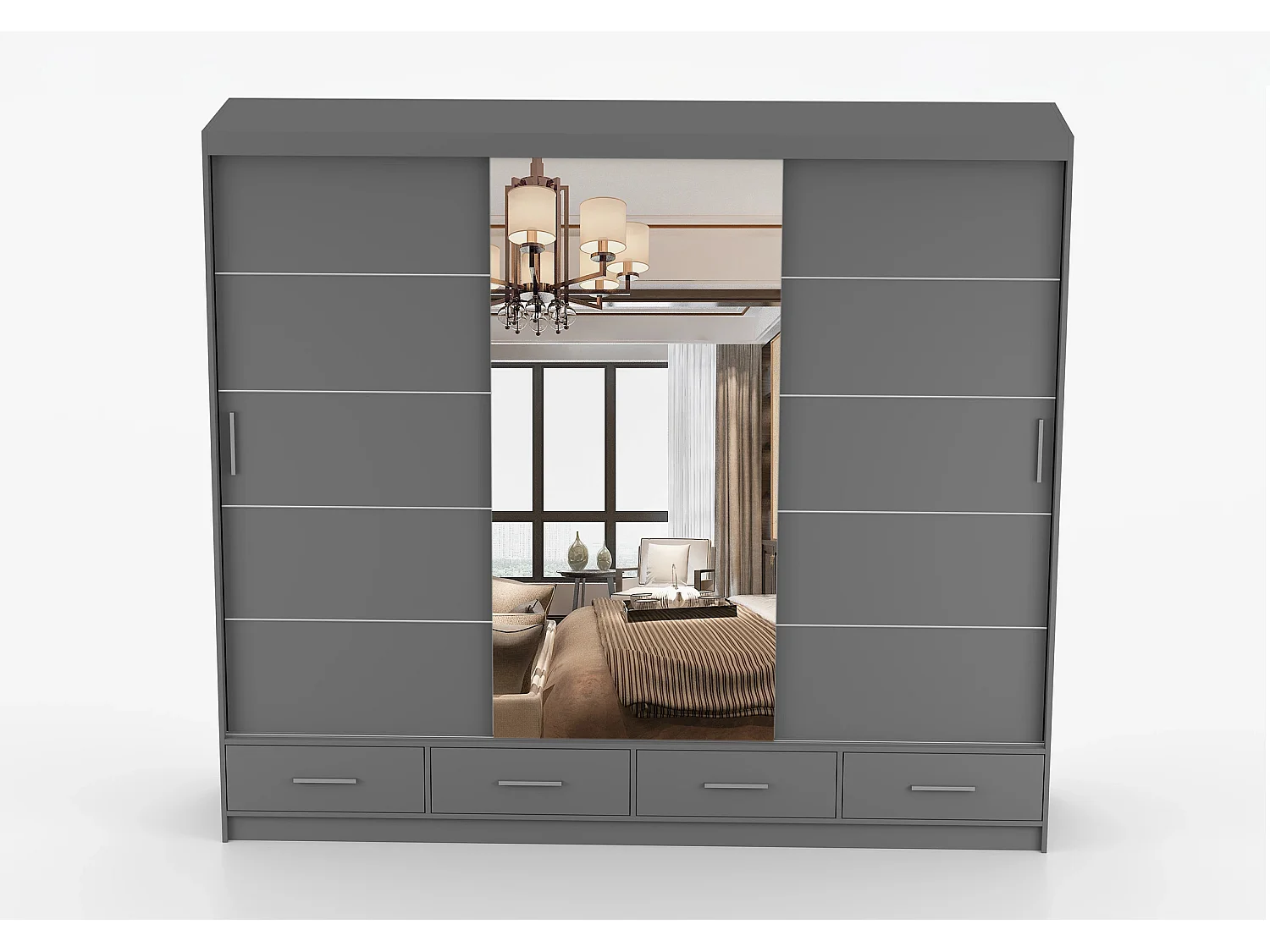 Armoire Silas 250 cm avec miroir - Gris