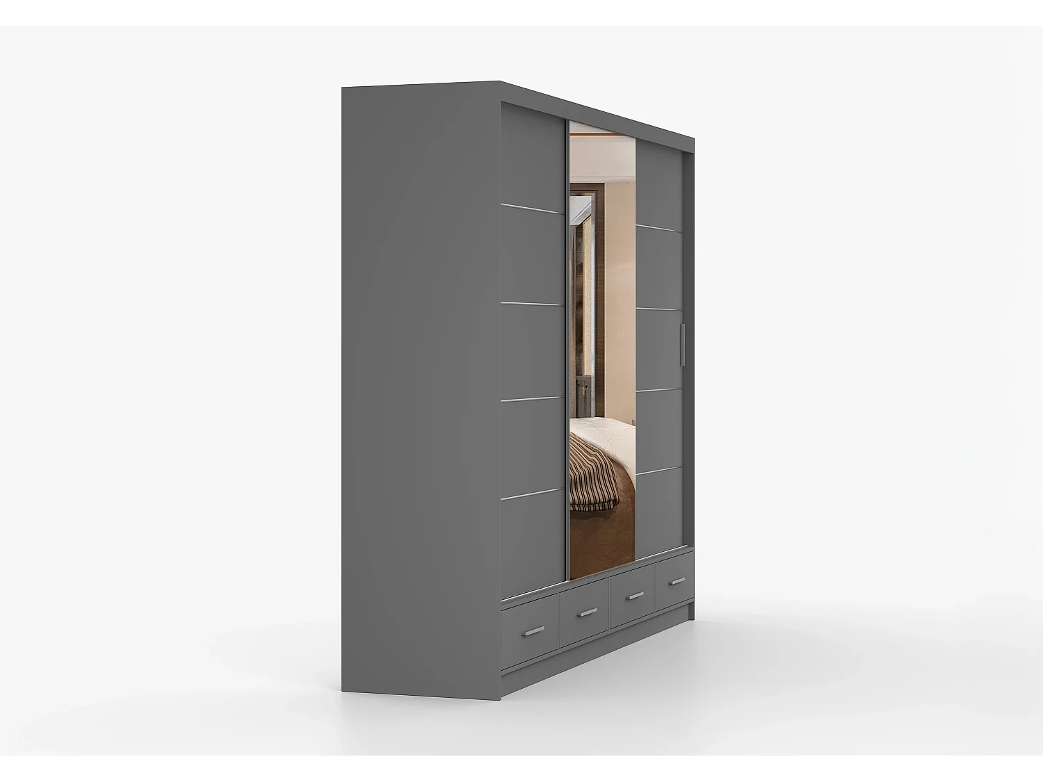 Armoire Silas 250 cm avec miroir - Gris