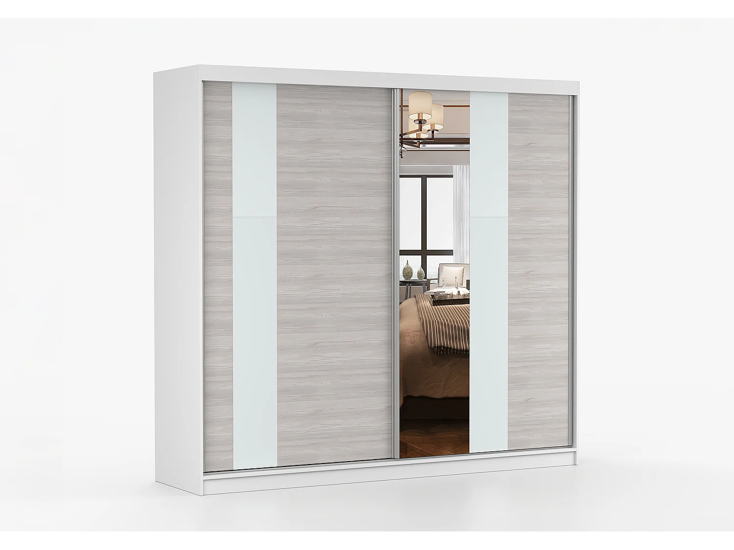 Armoire Rhéa 233 cm avec miroir - Blanc - Kathult