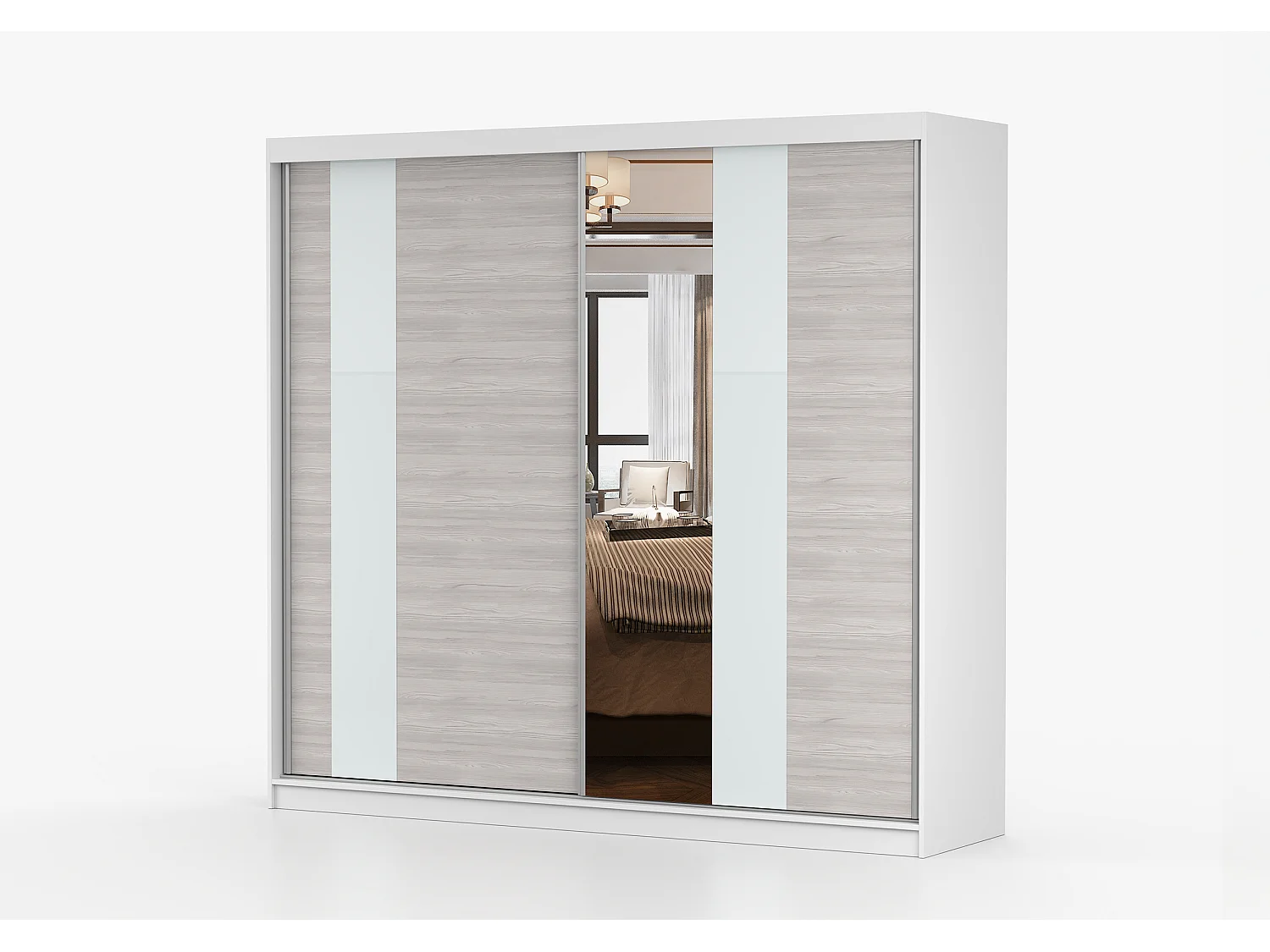 Armoire Rhéa 233 cm avec miroir - Blanc - Kathult
