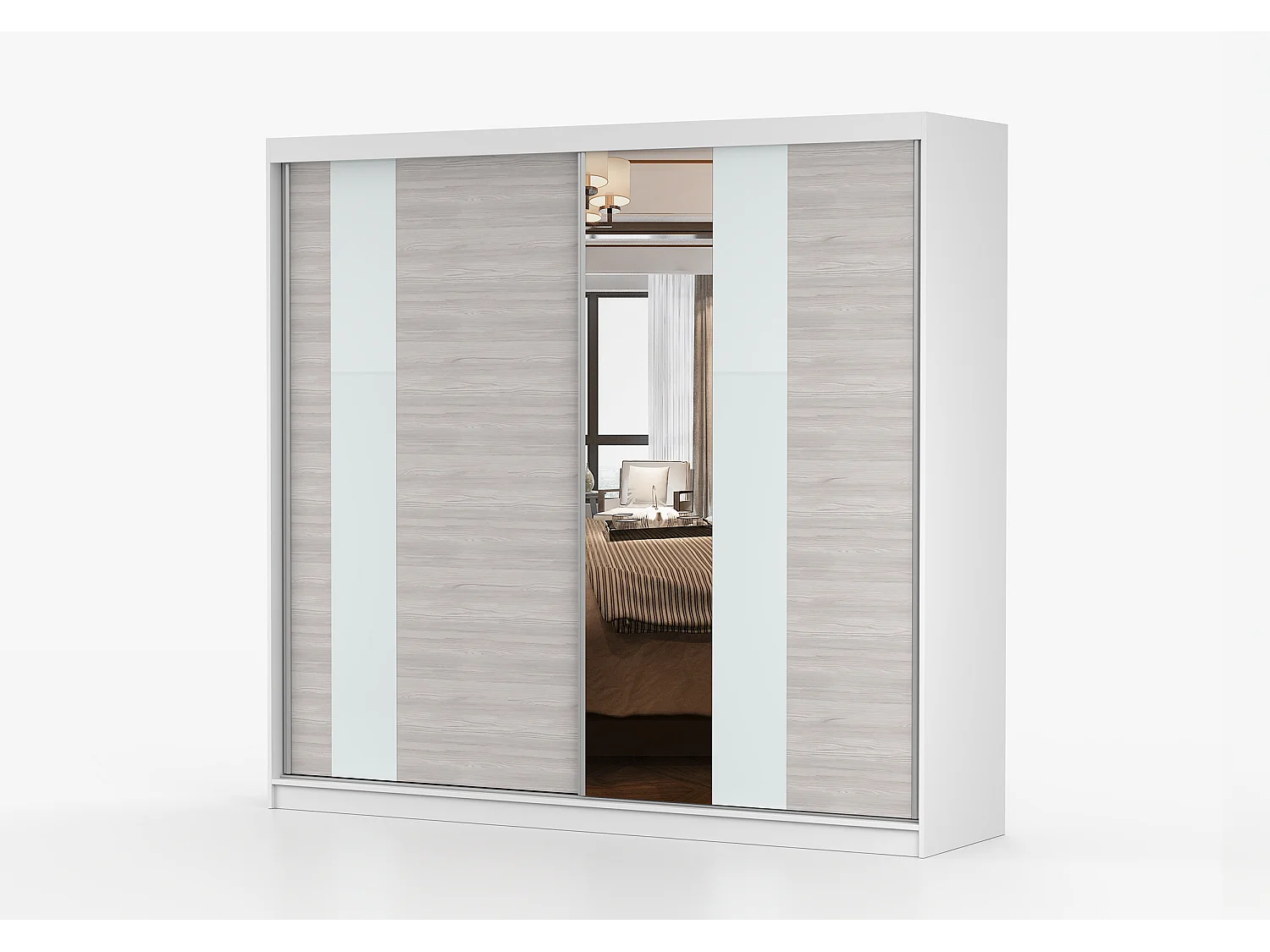 Armoire Rhéa 233 cm avec miroir - Blanc - Kathult