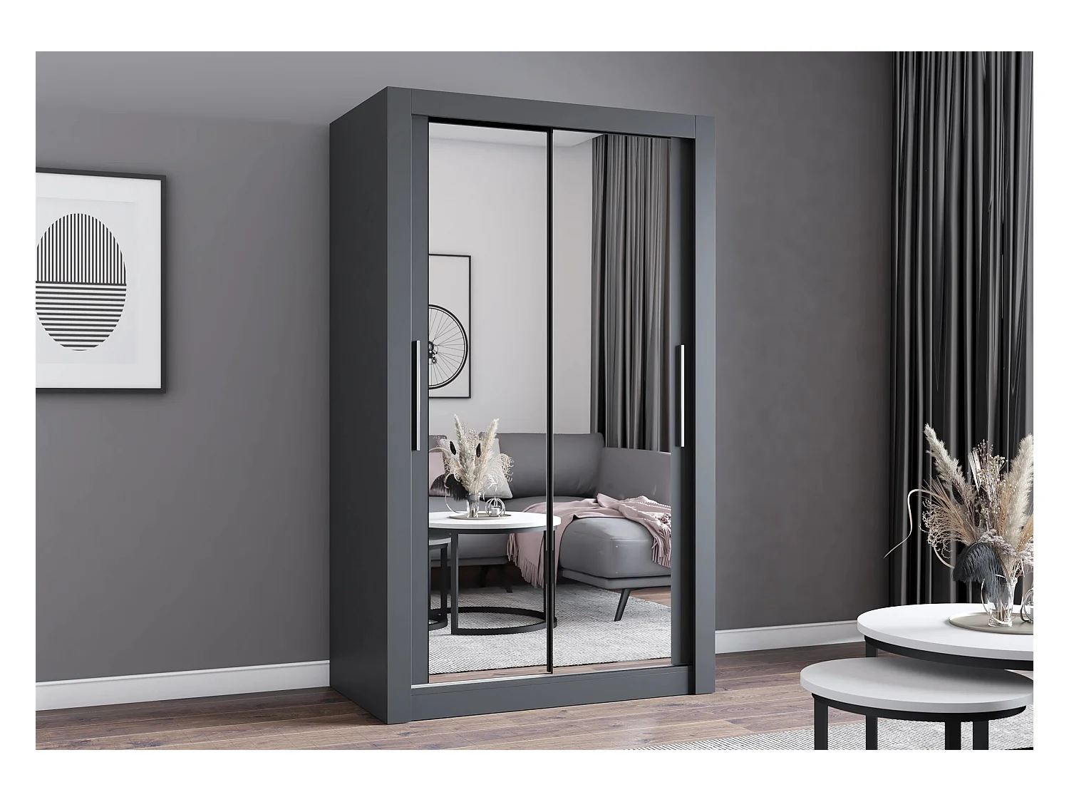 Armoire Mirella 120 cm avec miroir - Gris
