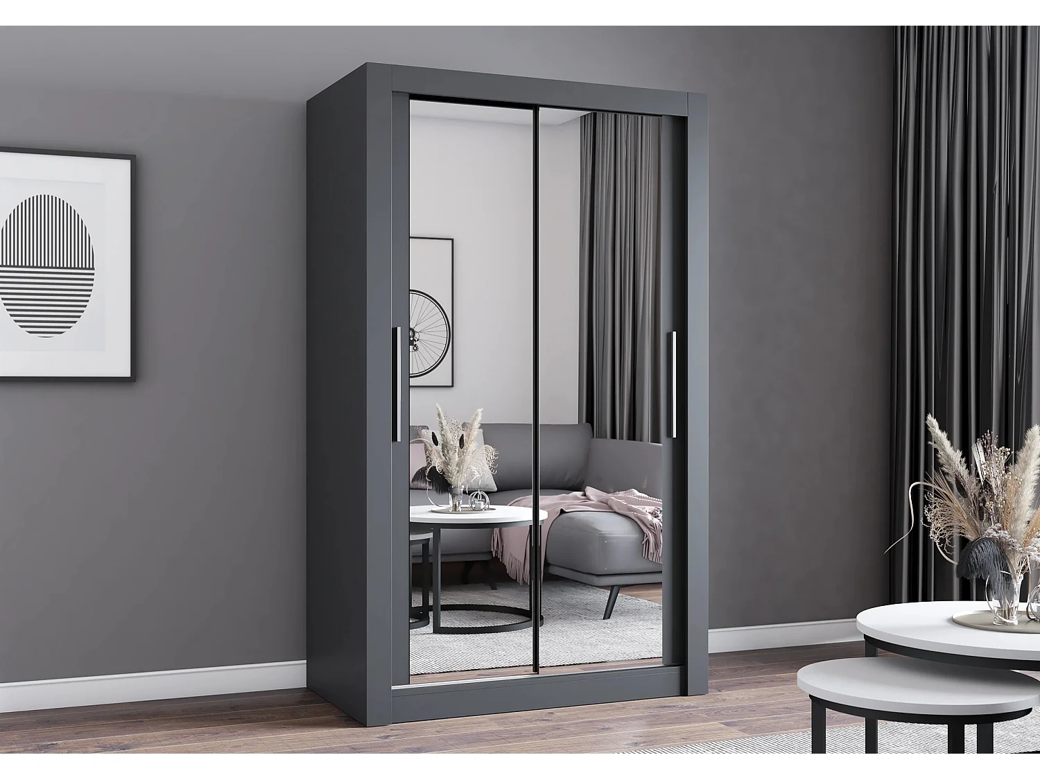 Armoire Mirella 120 cm avec miroir - Gris