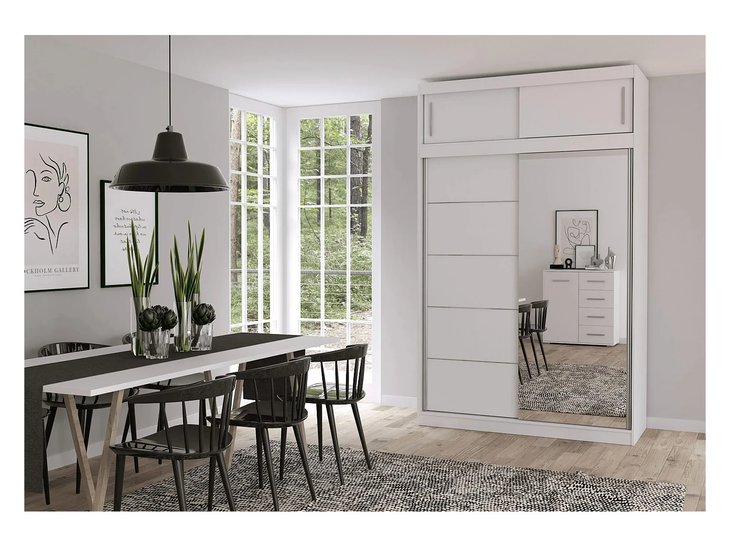 Armoire avec extension Faella 150 cm avec miroir - Blanc