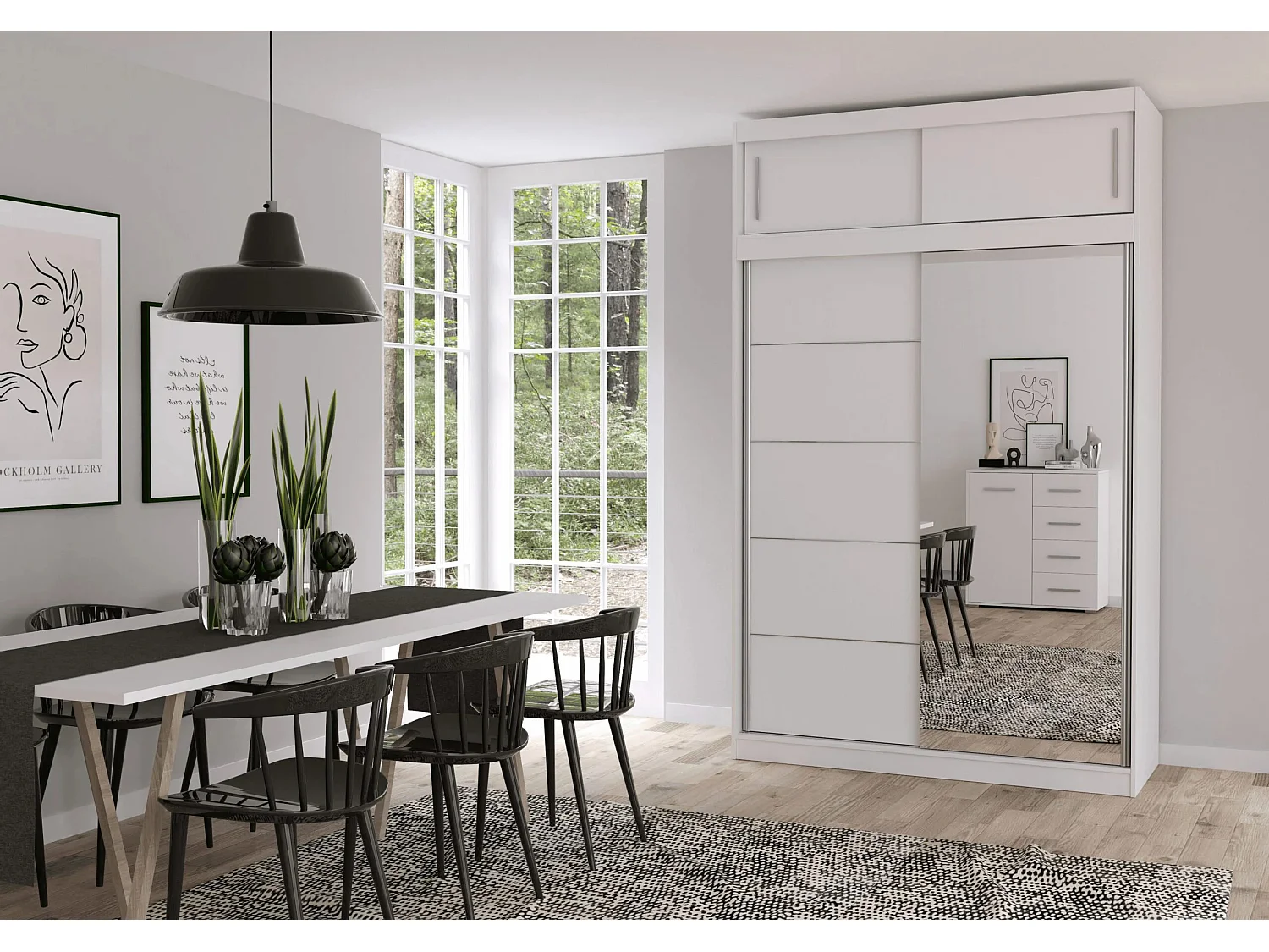 Armoire avec extension Faella 150 cm avec miroir - Blanc