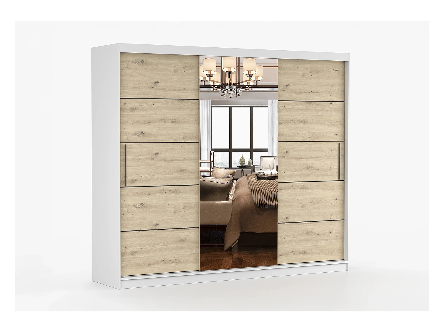 Armoire Elior 250 cm avec miroir - Blanc - Effet bois