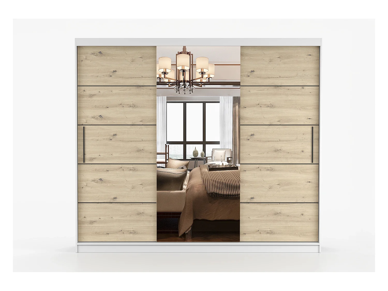 Armoire Elior 250 cm avec miroir - Blanc - Effet bois