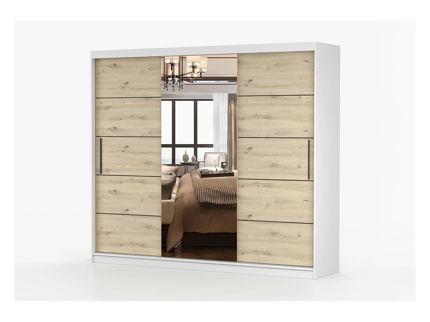 Armoire Elior 250 cm avec miroir - Blanc - Effet bois