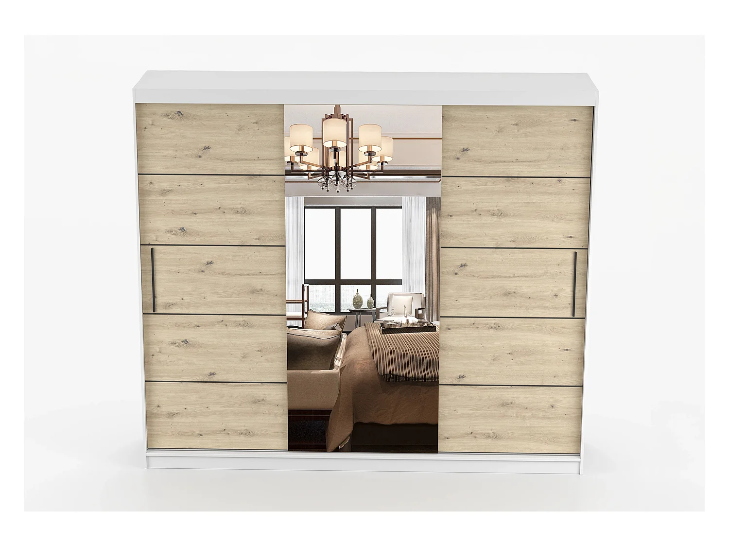 Armoire Elior 250 cm avec miroir - Blanc - Effet bois