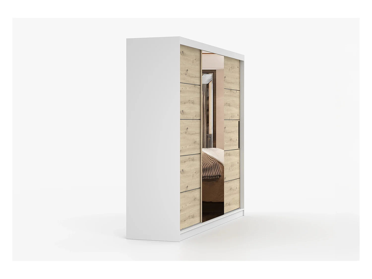 Armoire Elior 250 cm avec miroir - Blanc - Effet bois