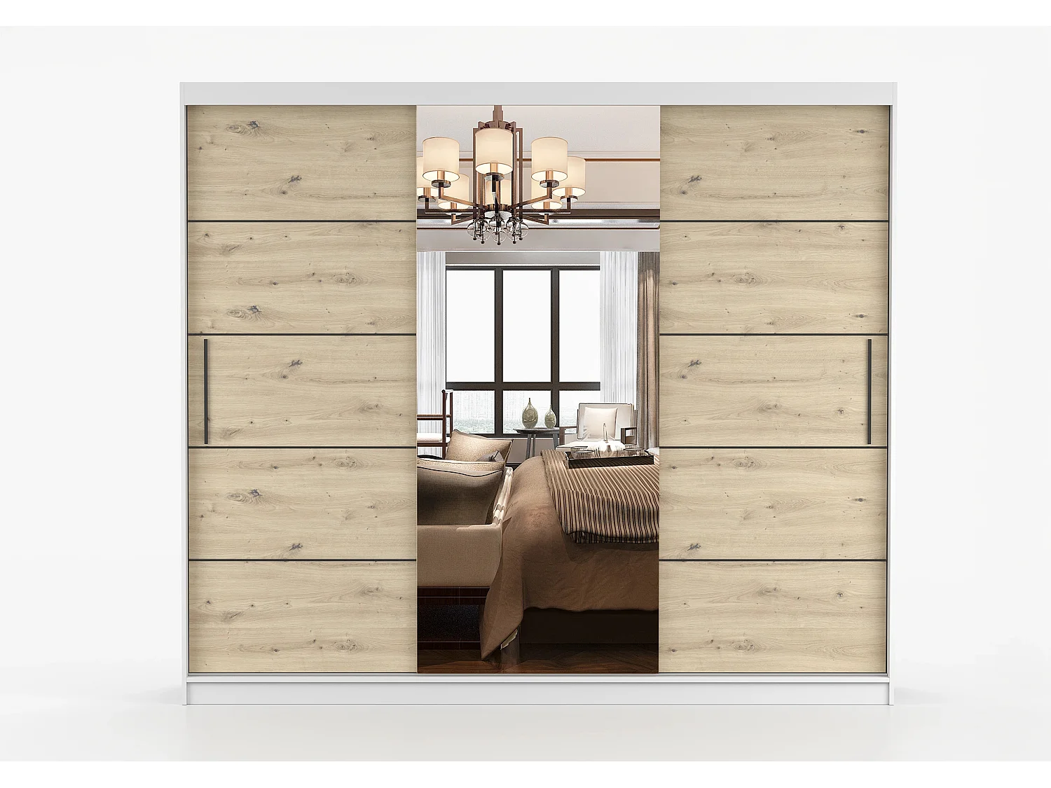 Armoire Elior 250 cm avec miroir - Blanc - Effet bois